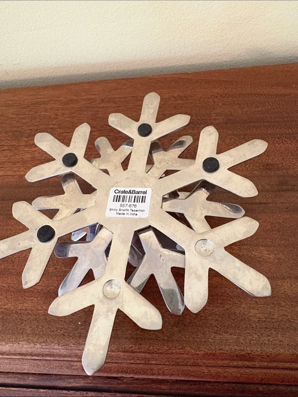 Crate&Barrel Silver Snowflake Candleholders (Set of 2) GUC